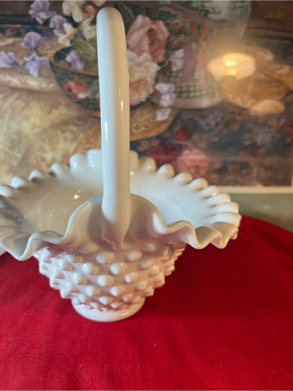 White Hobnail Milk Glass Basket